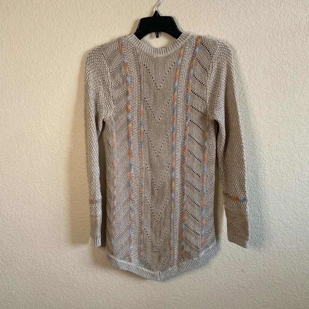 Anthropology Love On a Hanger Womens Tan Blue Orange‎ Knit V-Neck Sweater Small - Picture 2 of 6